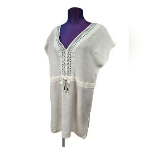 Kona Sol Embroidered Oversized Tie Waist Beach Dress Cover-up Size Small Women's